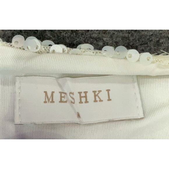 Meshki White Sequin Crop Top Tank M - Picture 4 of 6